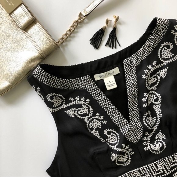 WHBM Silk Print A-Line Dress Sleeveless Black White Sz 4 - Picture 3 of 6